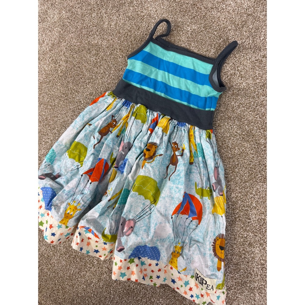KPea Girls 4T Dress Blue Striped Jungle Animal Parachute Star Matilda Jane Style